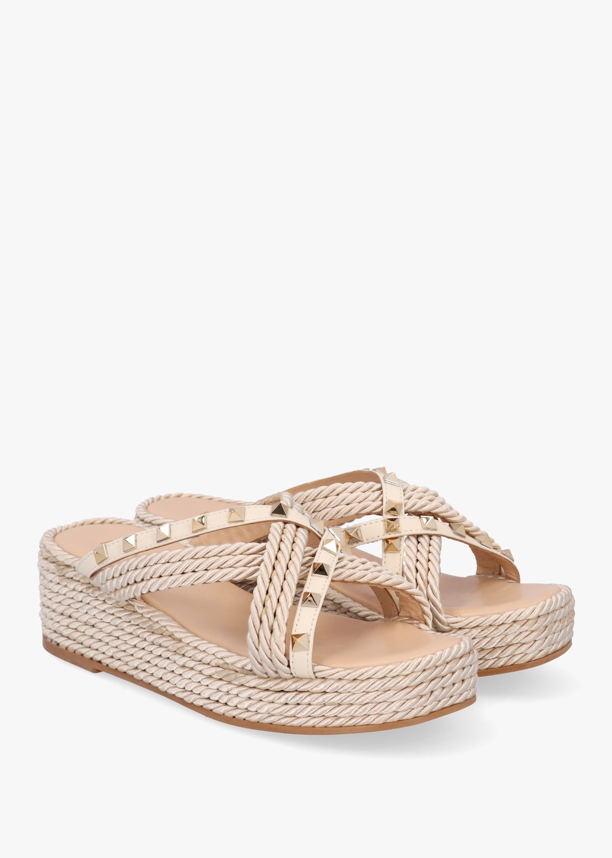 Popey Cream Rope Slab Wedge Mules