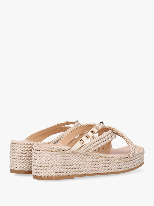 Popey Cream Rope Slab Wedge Mules