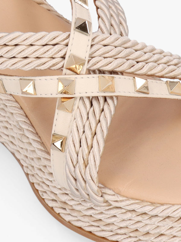 Popey Cream Rope Slab Wedge Mules