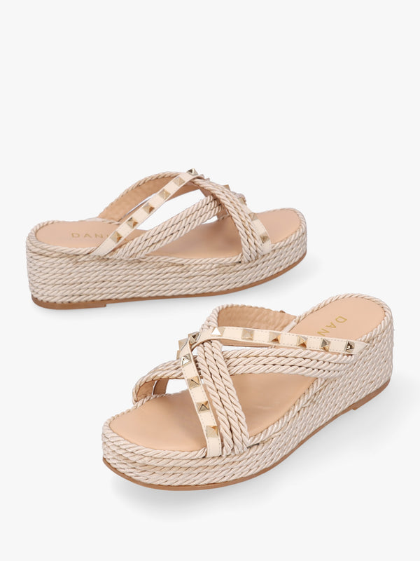 Popey Cream Rope Slab Wedge Mules