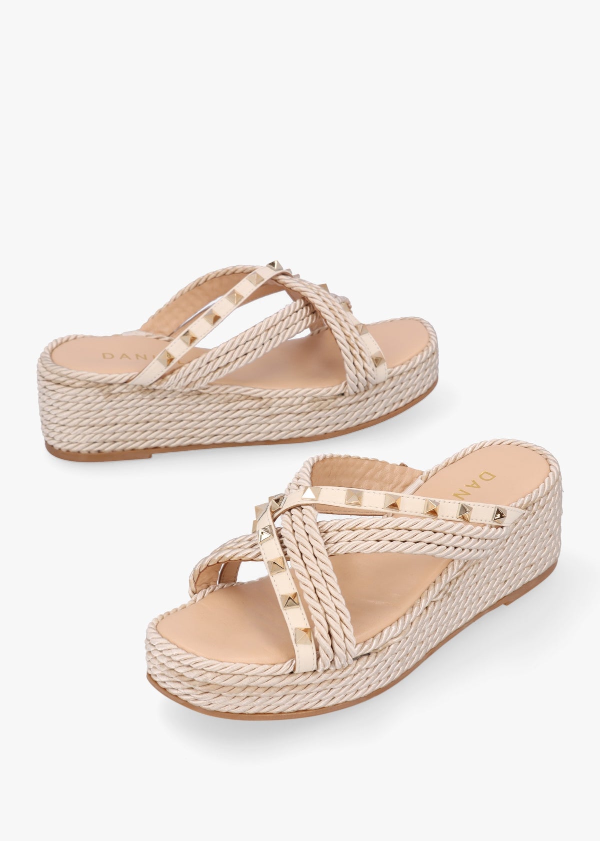 Popey Cream Rope Slab Wedge Mules