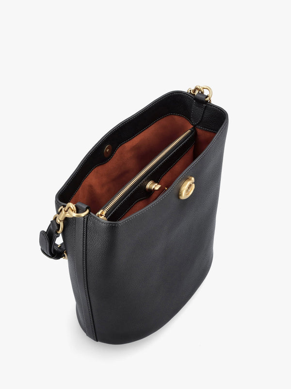Willow Soft Black Leather Bucket Bag