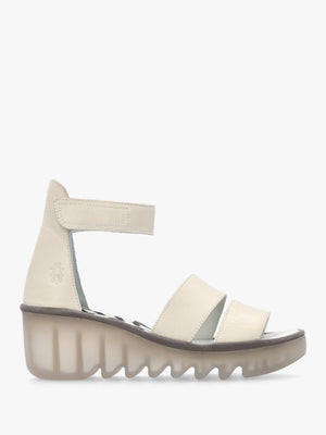 Bono Off White Leather Mid Wedge Sandals