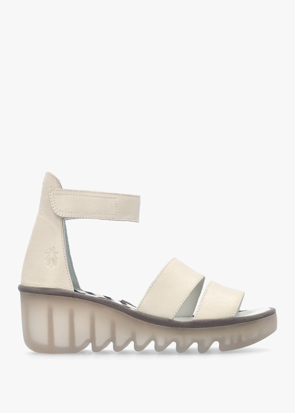 Bono Off White Leather Mid Wedge Sandals