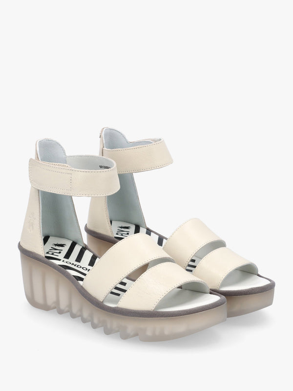 Bono Off White Leather Mid Wedge Sandals