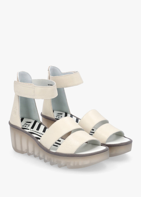 Bono Off White Leather Mid Wedge Sandals