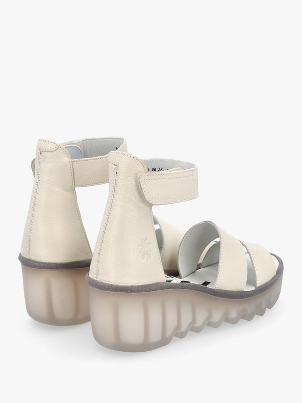 Bono Off White Leather Mid Wedge Sandals