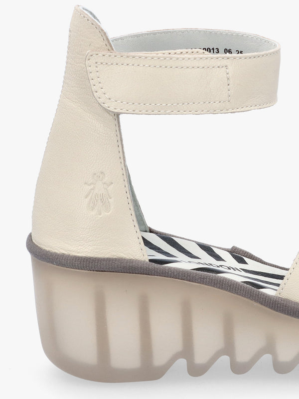 Bono Off White Leather Mid Wedge Sandals