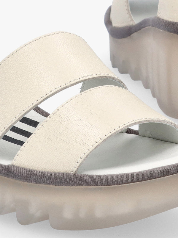 Bono Off White Leather Mid Wedge Sandals