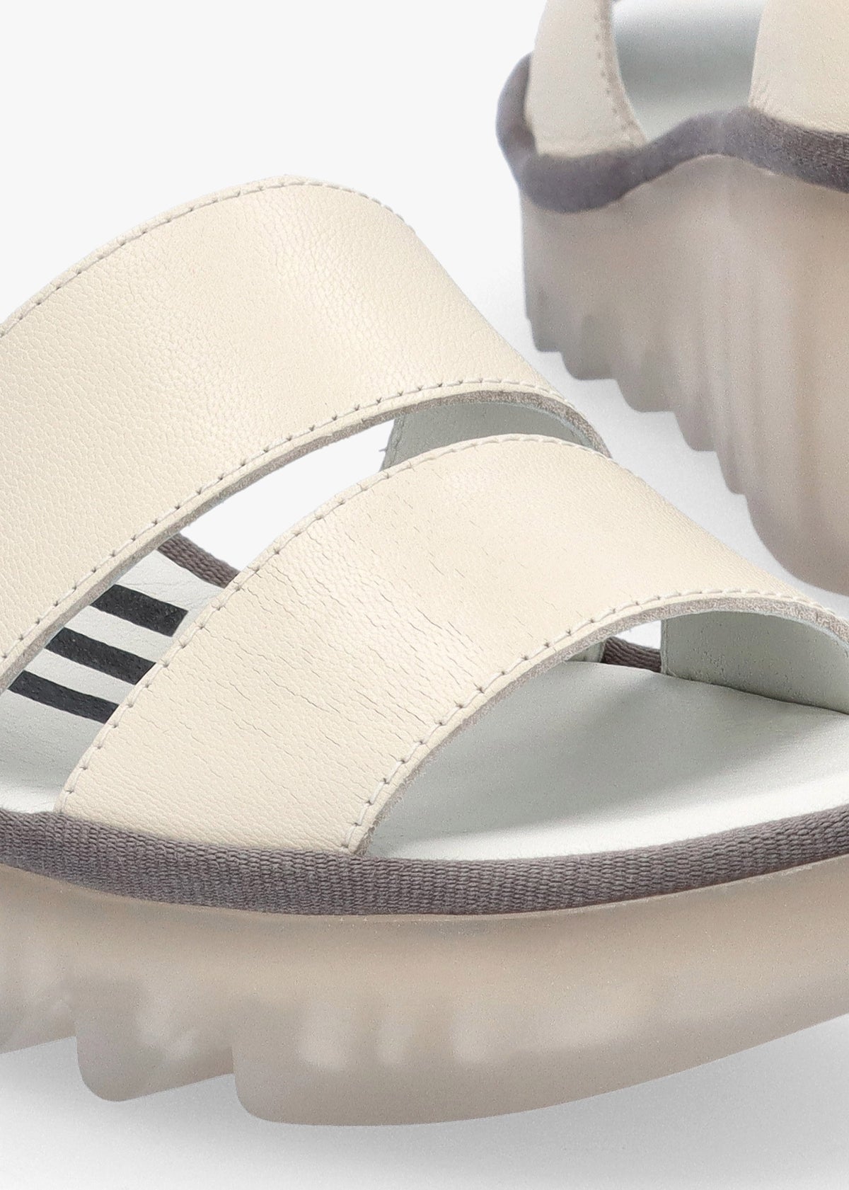 Bono Off White Leather Mid Wedge Sandals