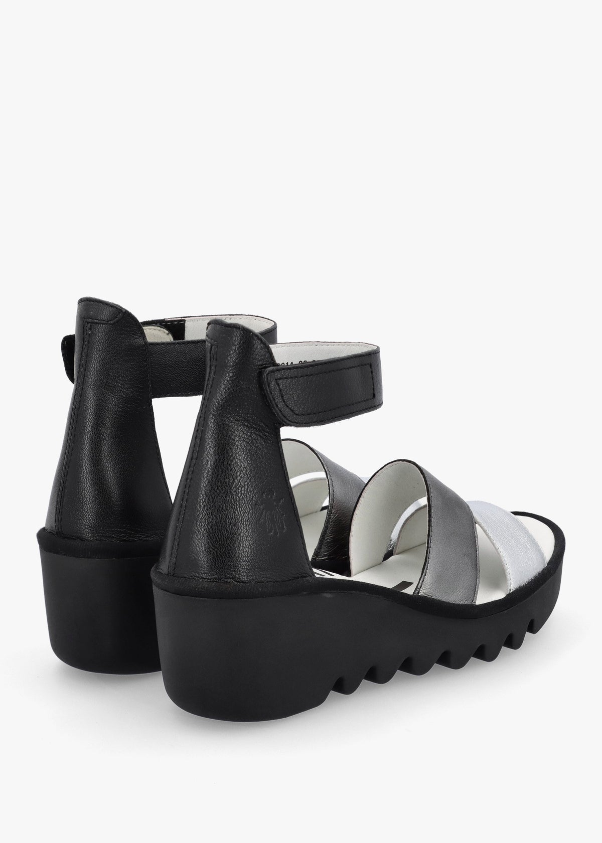 Bono Silver Graphite Black Leather Mid Wedge Sandals