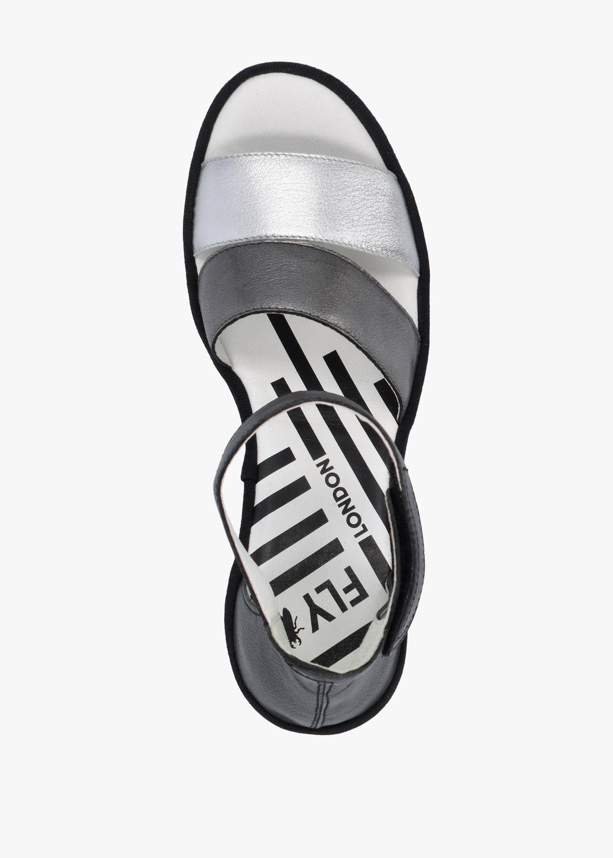 Bono Silver Graphite Black Leather Mid Wedge Sandals