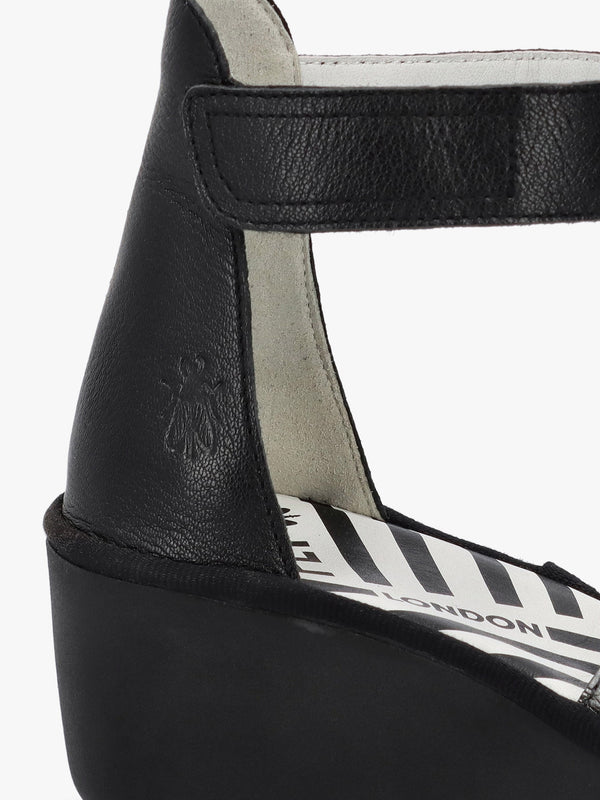 Bono Silver Graphite Black Leather Mid Wedge Sandals