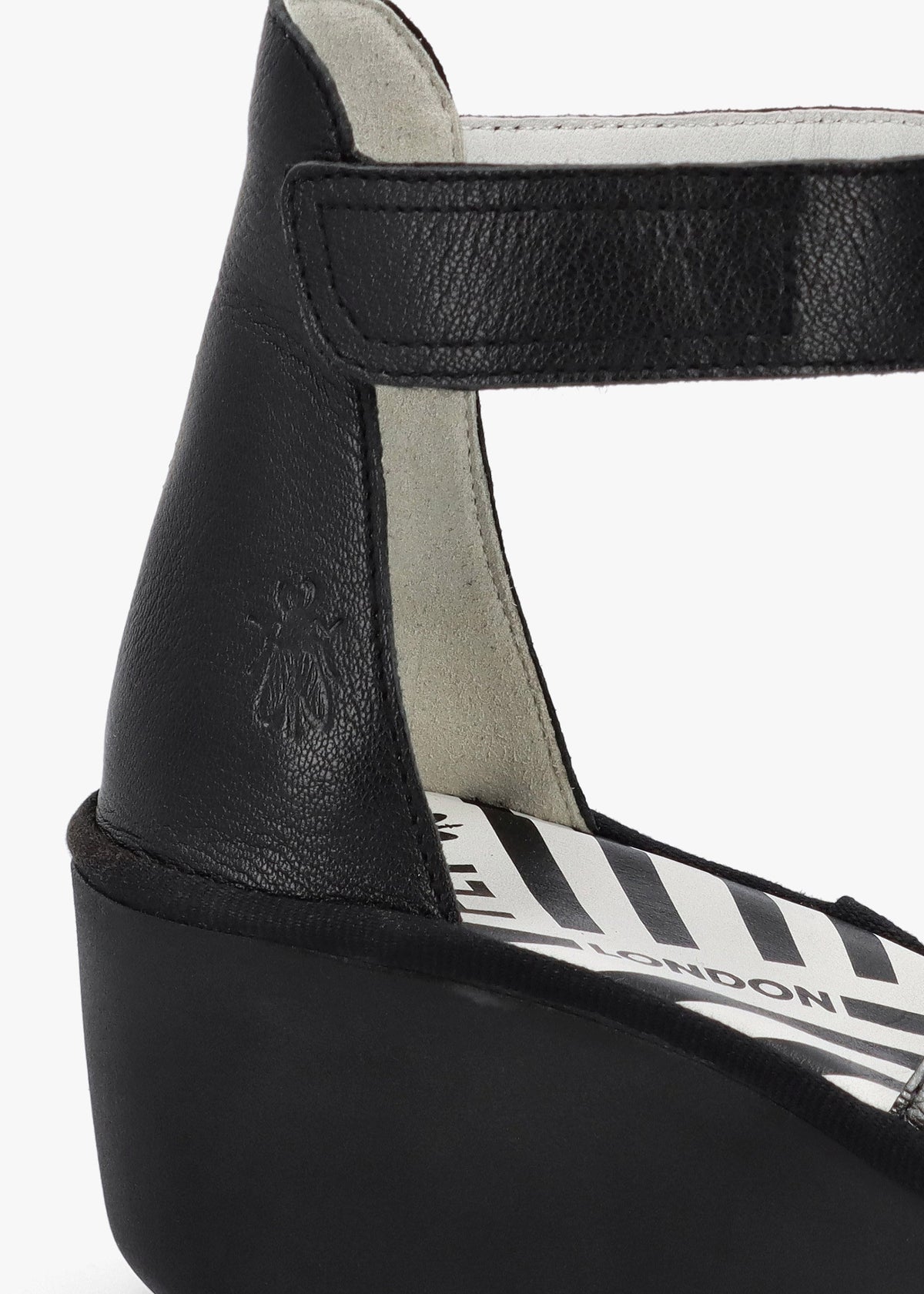 Bono Silver Graphite Black Leather Mid Wedge Sandals