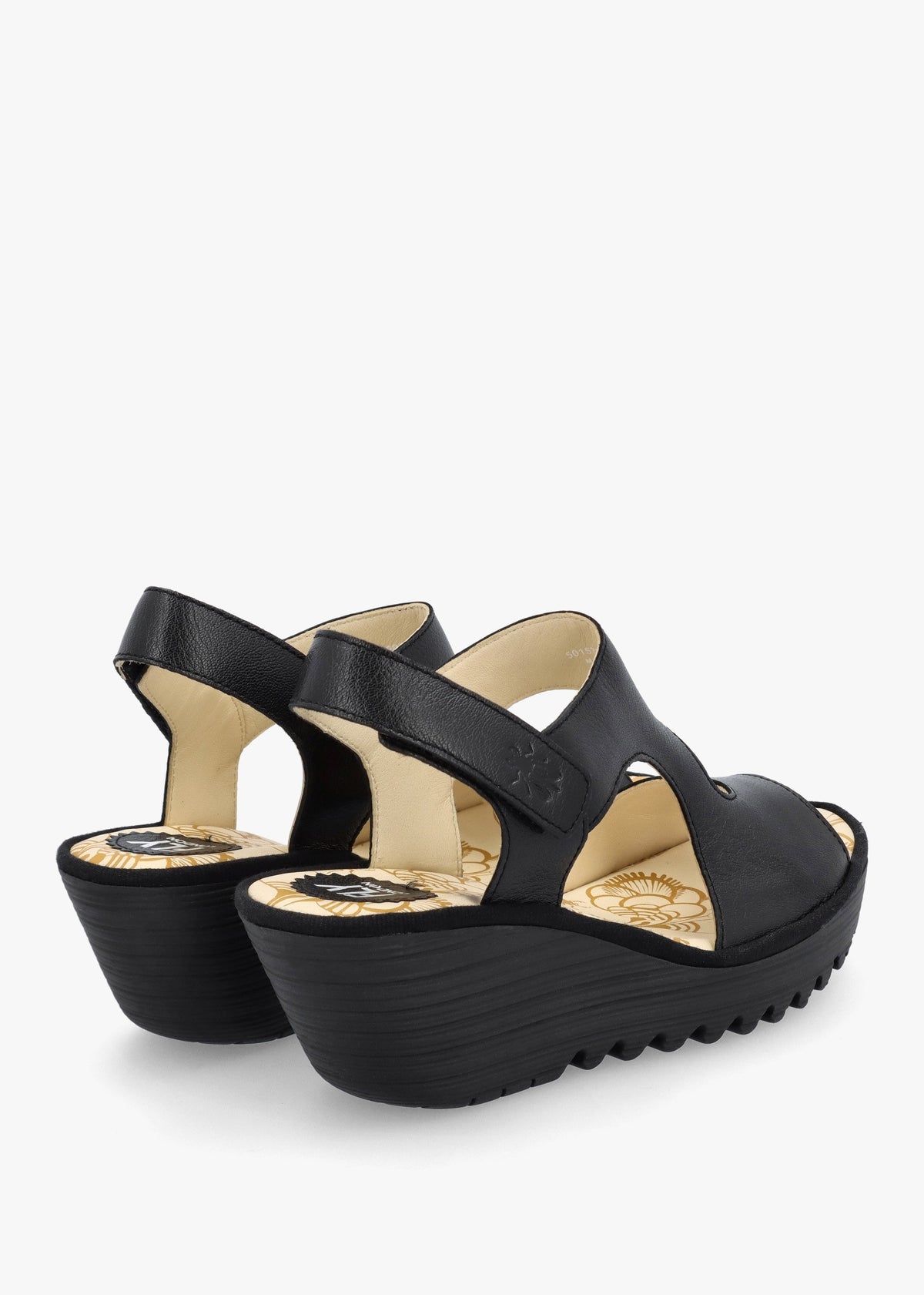 Yoxa Black Leather Wedge Sandals