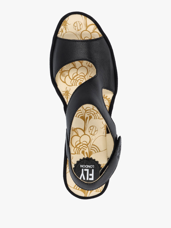 Yoxa Black Leather Wedge Sandals