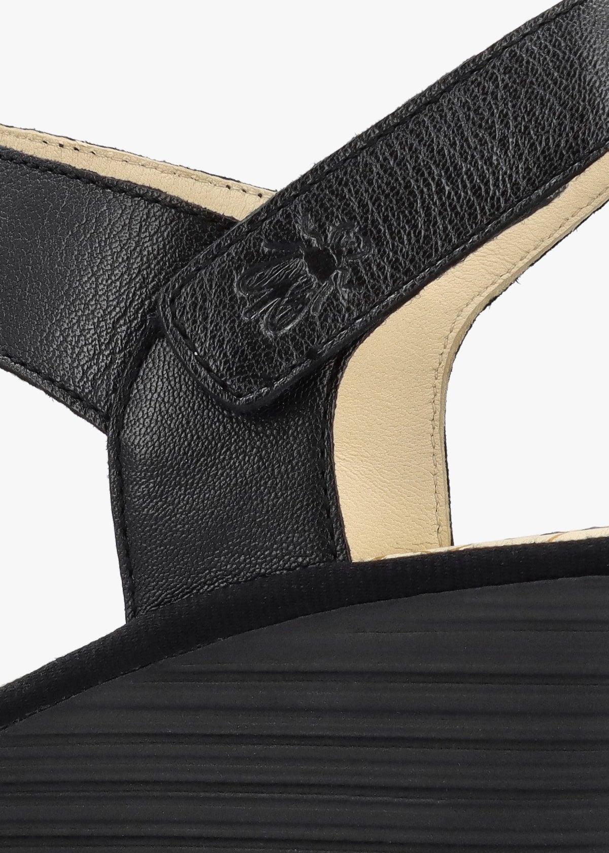 Yoxa Black Leather Wedge Sandals