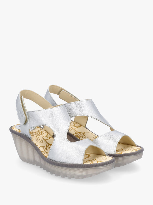 Yoxa Silver Leather Wedge Sandals