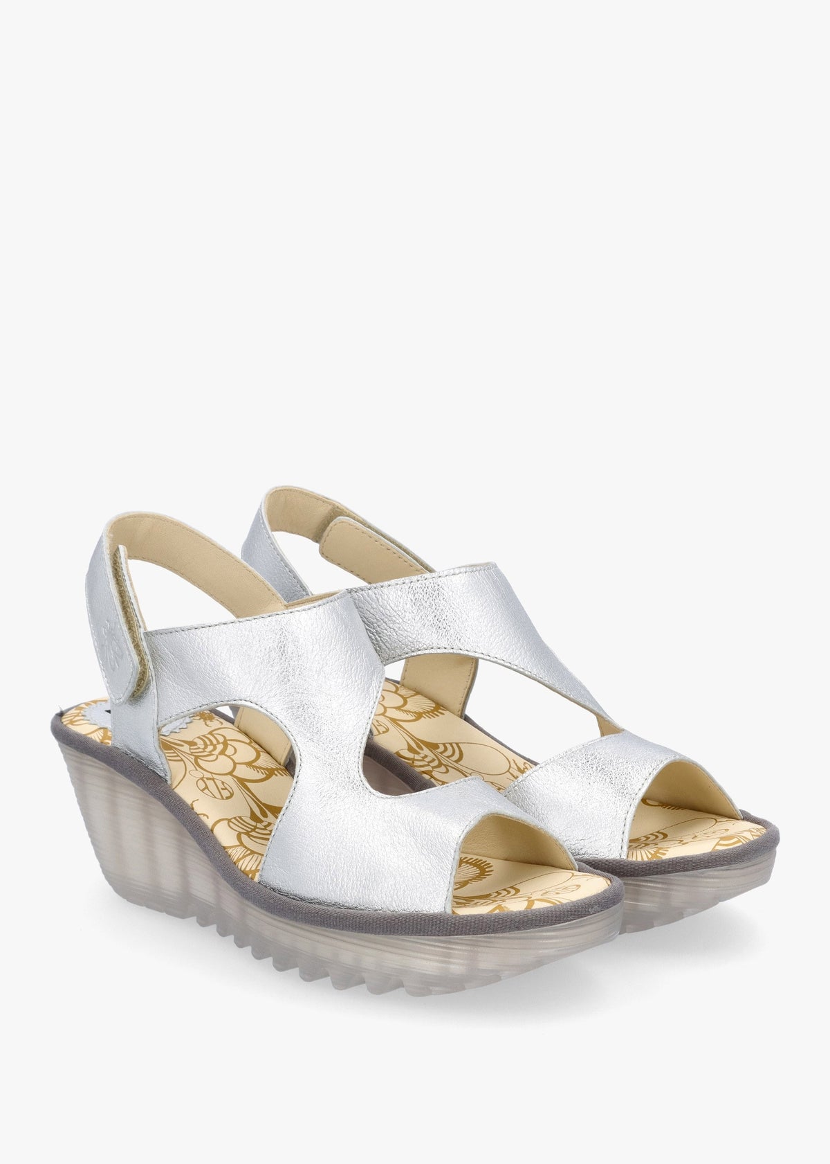 Yoxa Silver Leather Wedge Sandals
