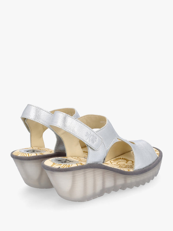 Yoxa Silver Leather Wedge Sandals