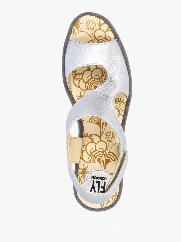 Yoxa Silver Leather Wedge Sandals