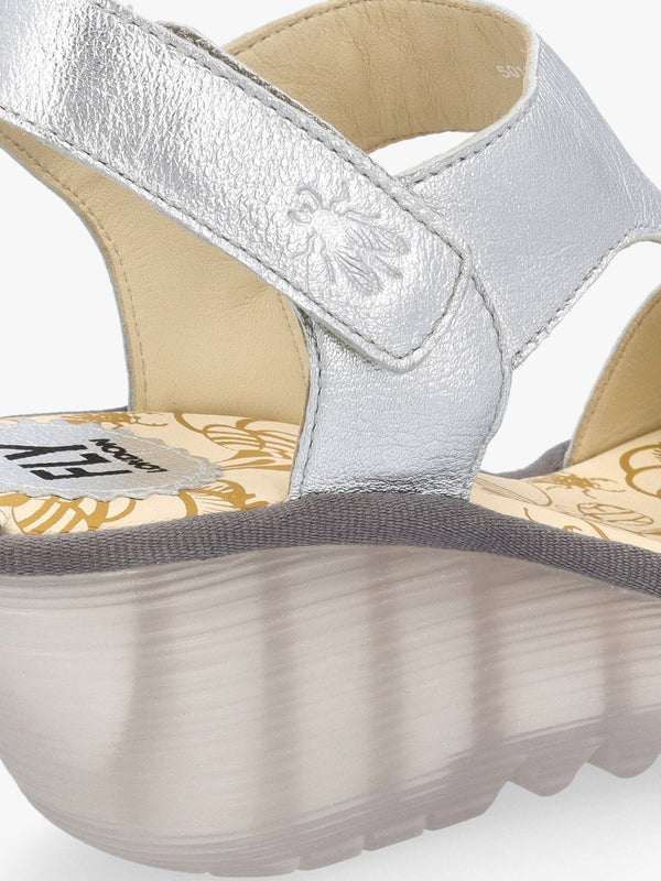 Yoxa Silver Leather Wedge Sandals