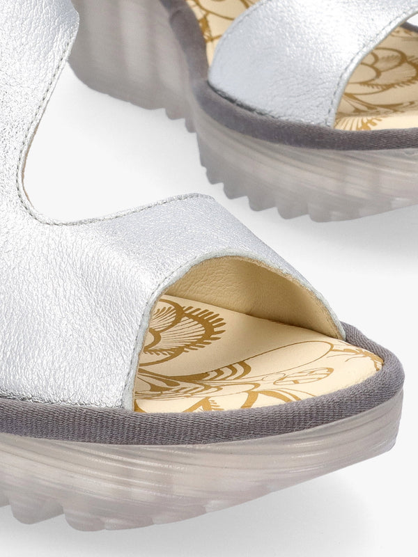 Yoxa Silver Leather Wedge Sandals