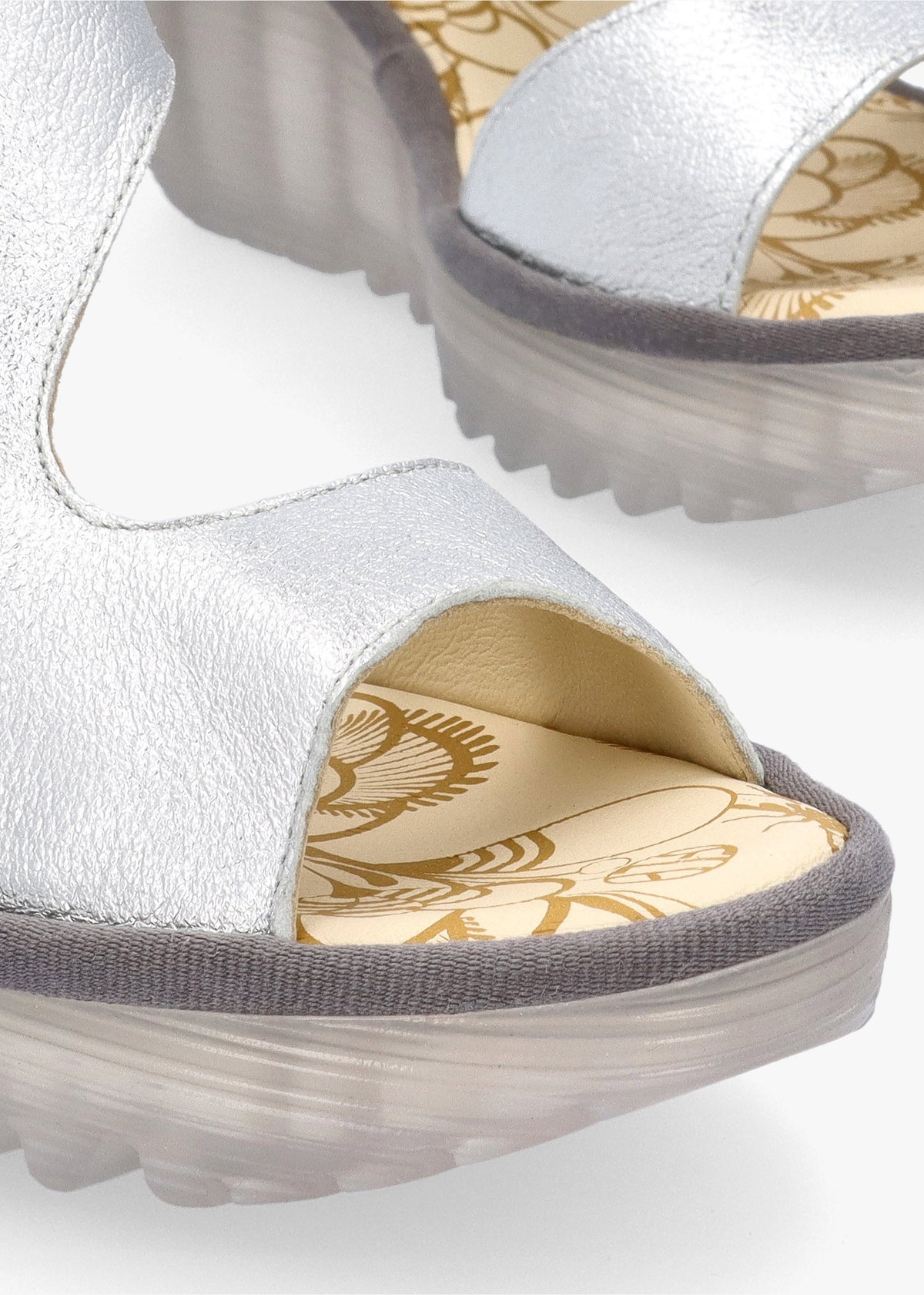 Yoxa Silver Leather Wedge Sandals
