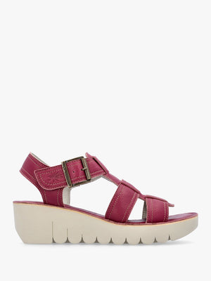 Yudd Berry Leather Wedge Sandals