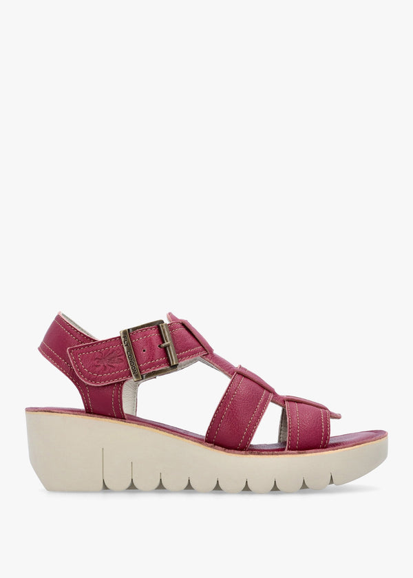 Yudd Berry Leather Wedge Sandals