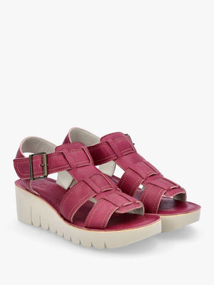 Yudd Berry Leather Wedge Sandals