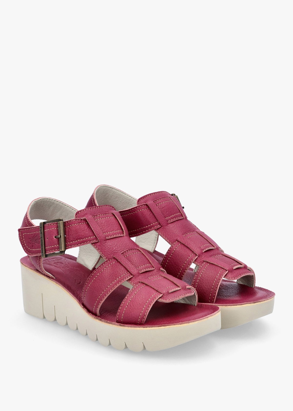 Yudd Berry Leather Wedge Sandals