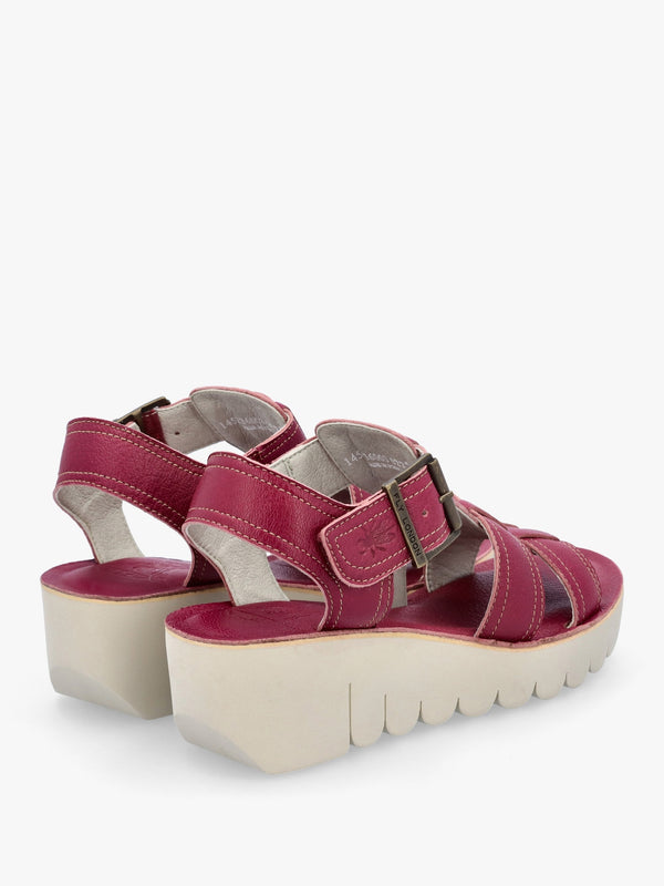 Yudd Berry Leather Wedge Sandals