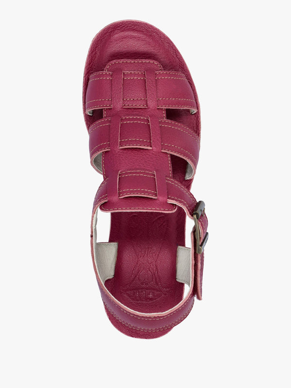 Yudd Berry Leather Wedge Sandals