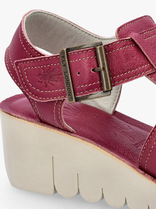 Yudd Berry Leather Wedge Sandals