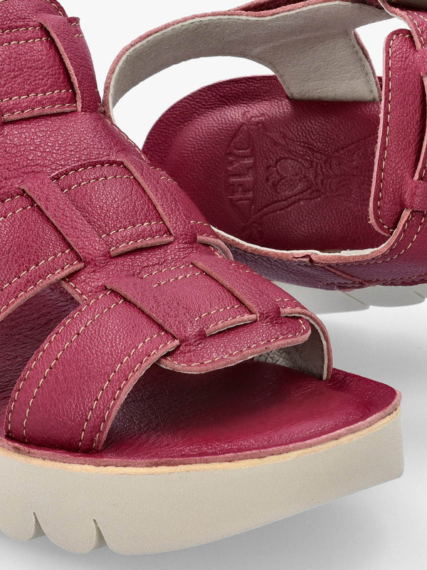 Yudd Berry Leather Wedge Sandals