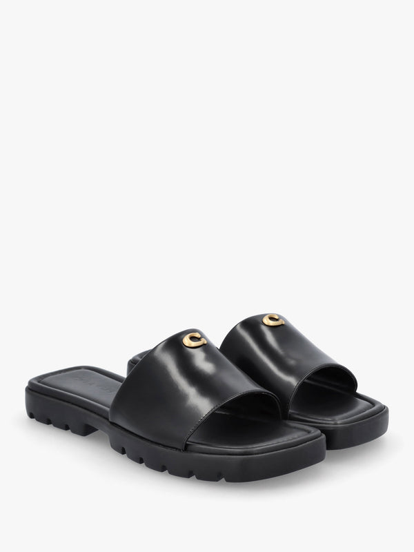 Florence Black Leather Flat Mules