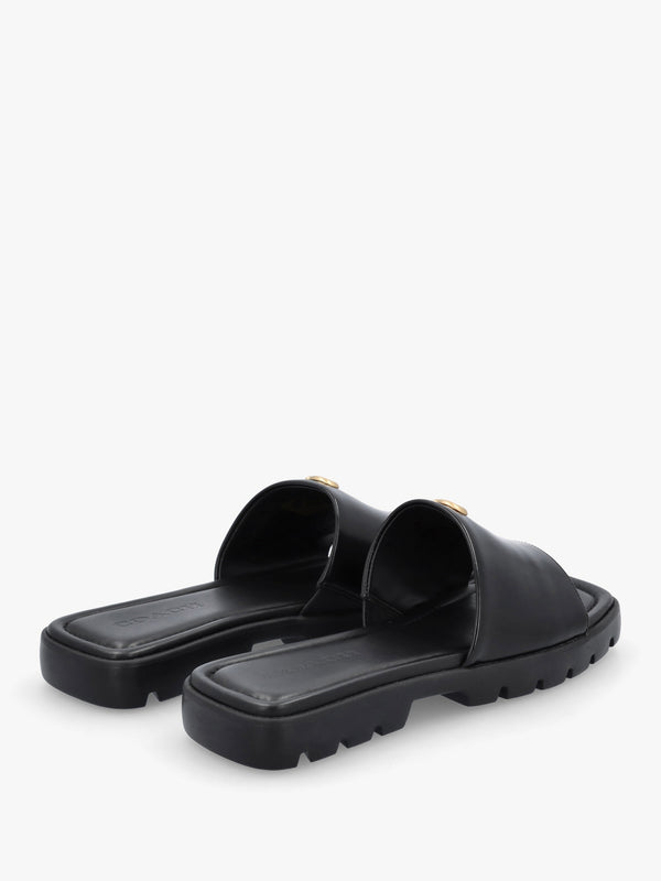 Florence Black Leather Flat Mules
