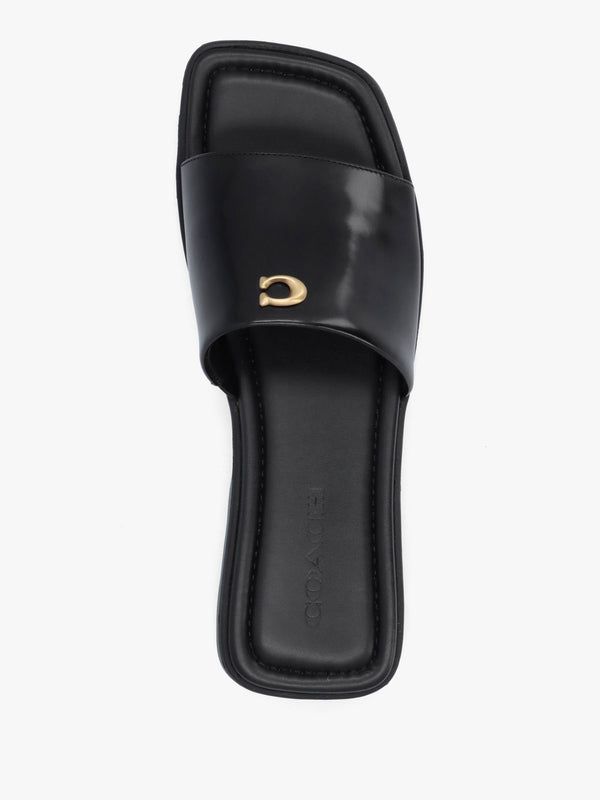Florence Black Leather Flat Mules
