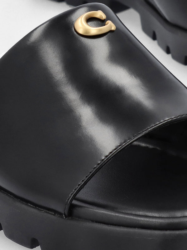 Florence Black Leather Flat Mules
