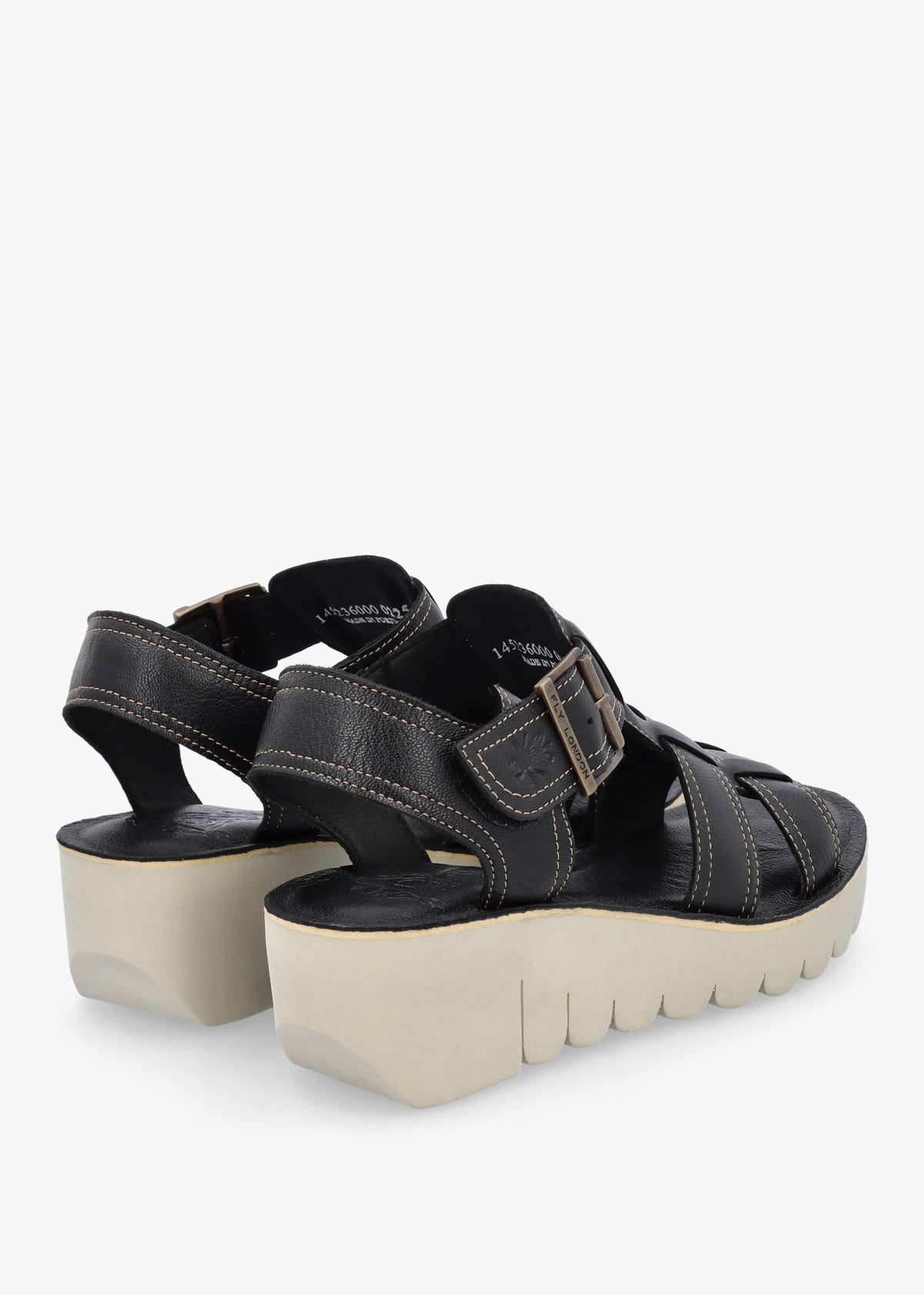 Yudd Black Leather Wedge Sandals