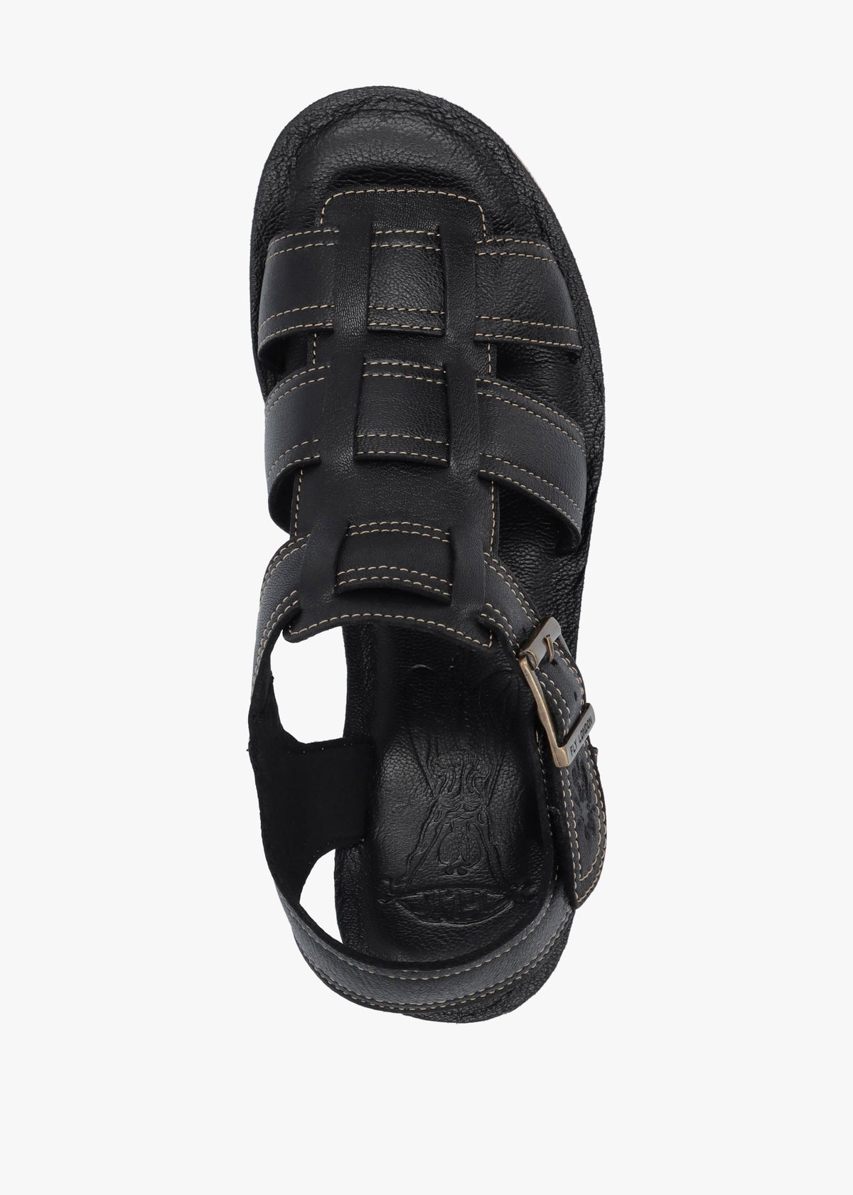 Yudd Black Leather Wedge Sandals