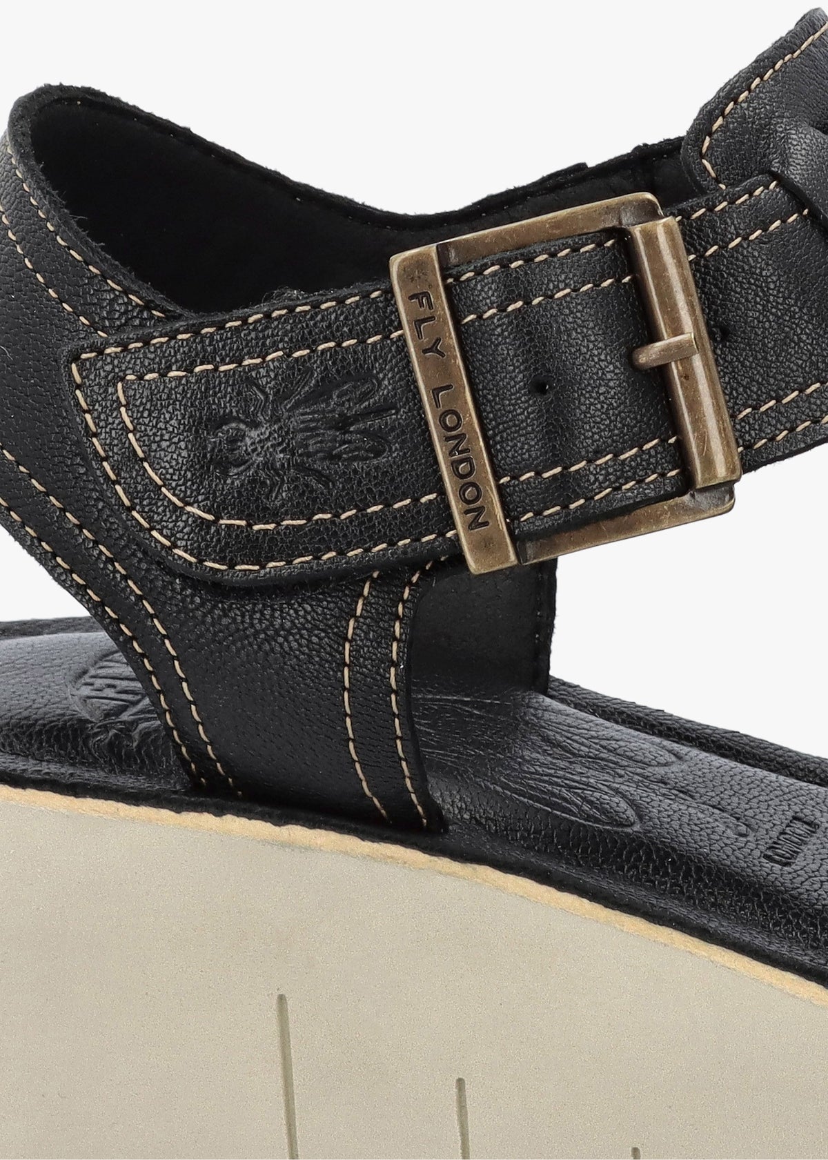 Yudd Black Leather Wedge Sandals