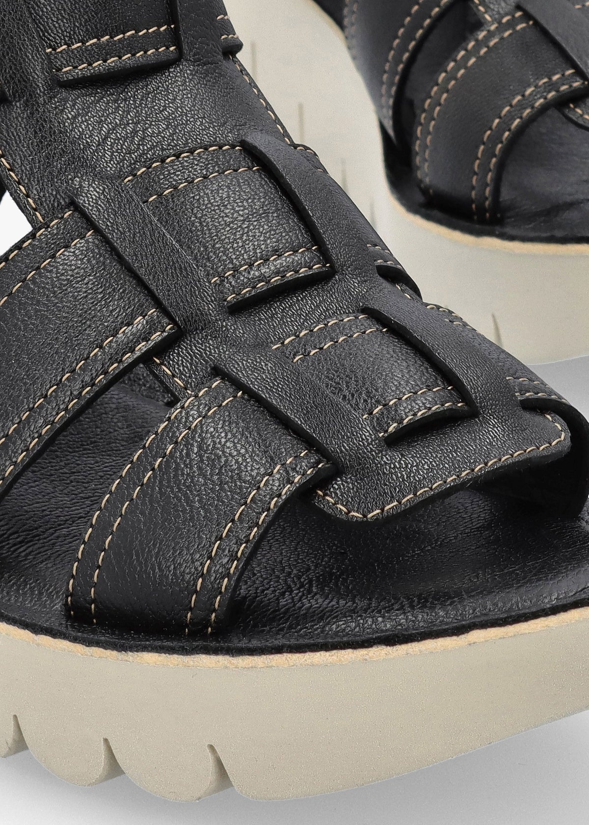 Yudd Black Leather Wedge Sandals
