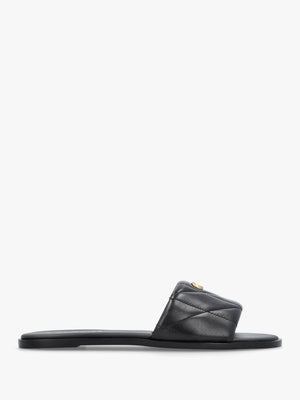 Holly Quilted Black Leather Flat Mules