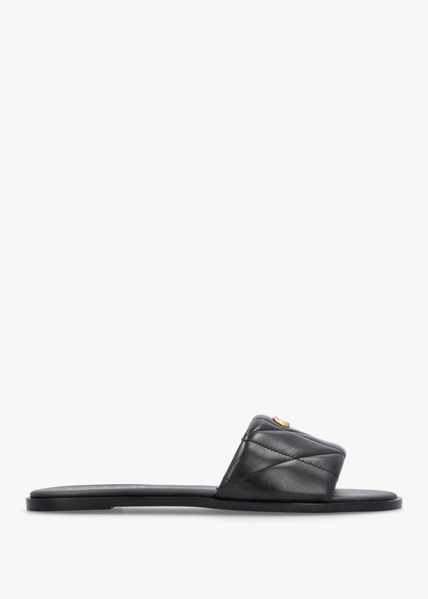 Holly Quilted Black Leather Flat Mules