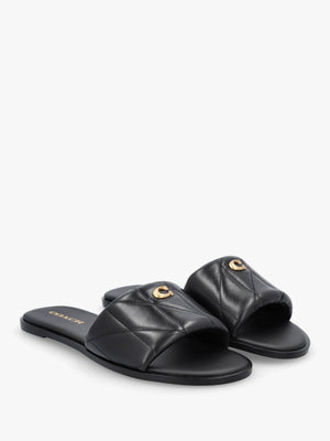 Holly Quilted Black Leather Flat Mules