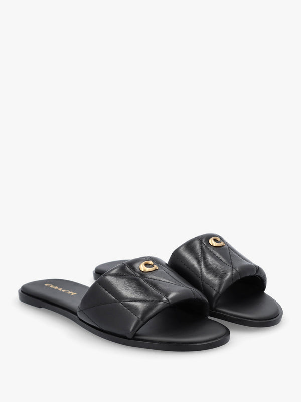 Holly Quilted Black Leather Flat Mules
