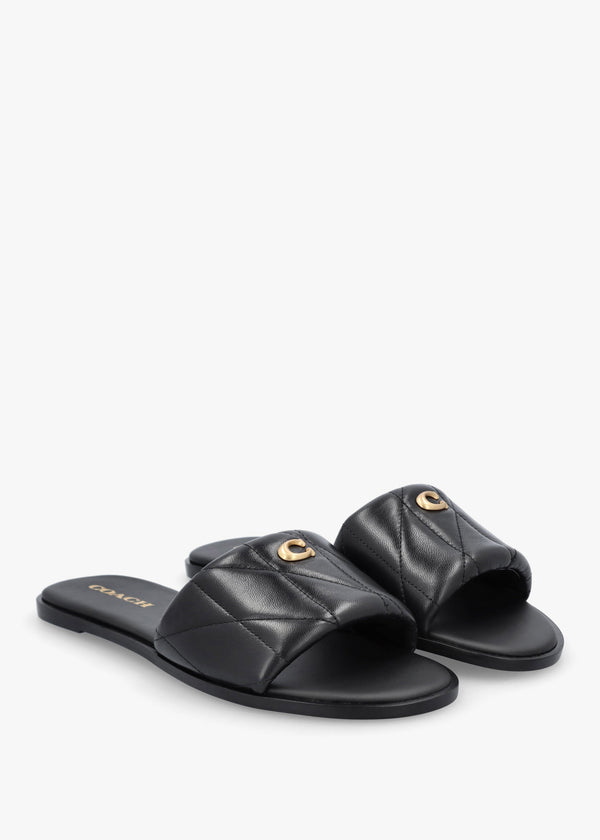 Holly Quilted Black Leather Flat Mules