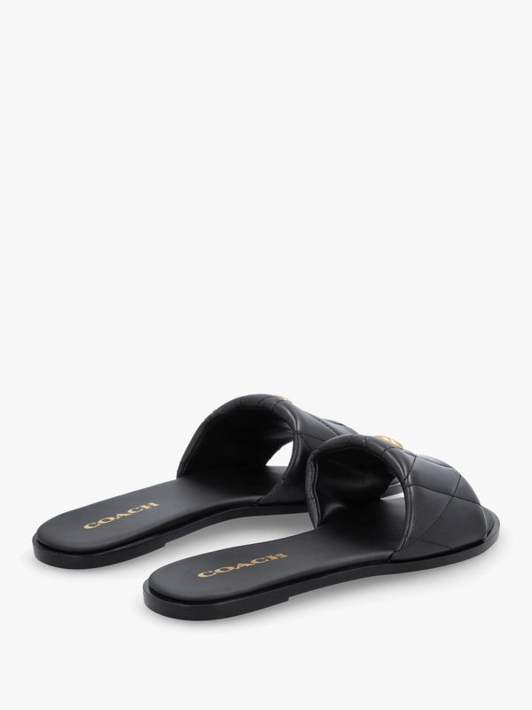 Holly Quilted Black Leather Flat Mules